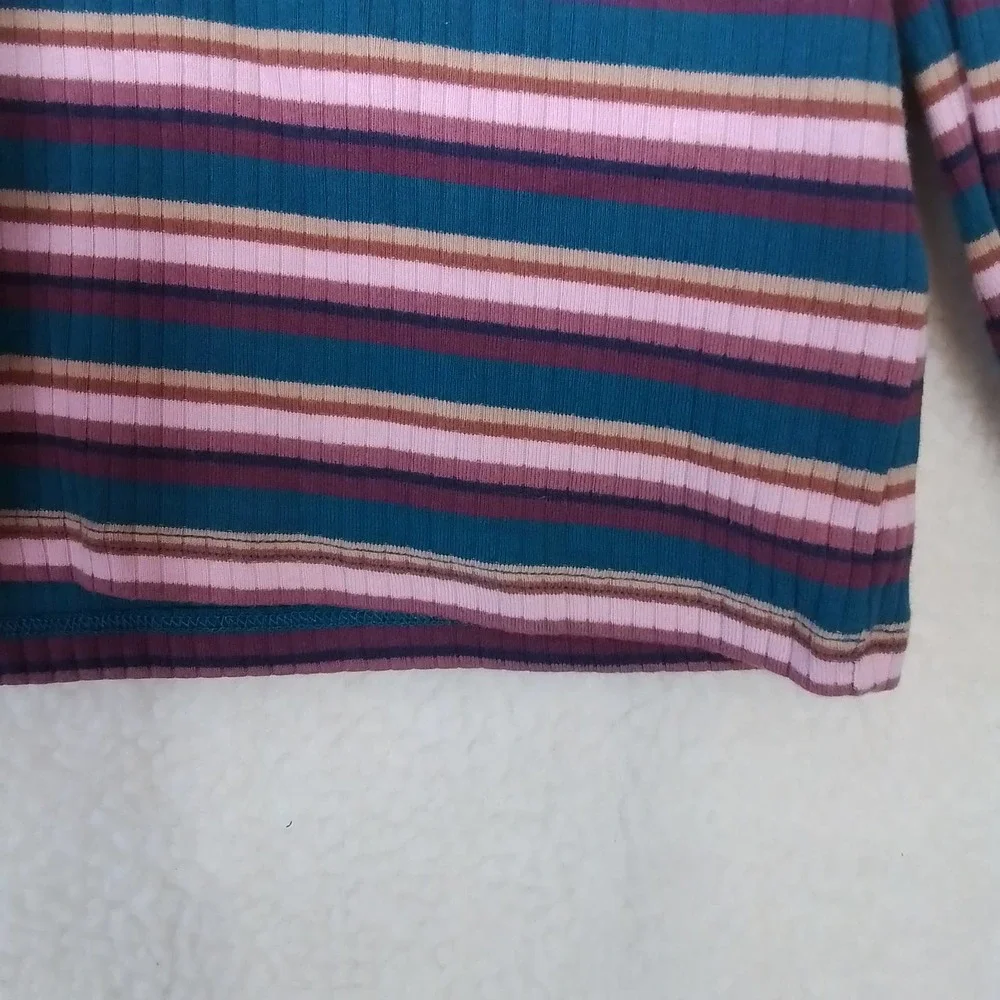 OshKosh High Waist Mock Neck Ribbed Top Size 12 Pink, Tan,‎ Teal Stripes